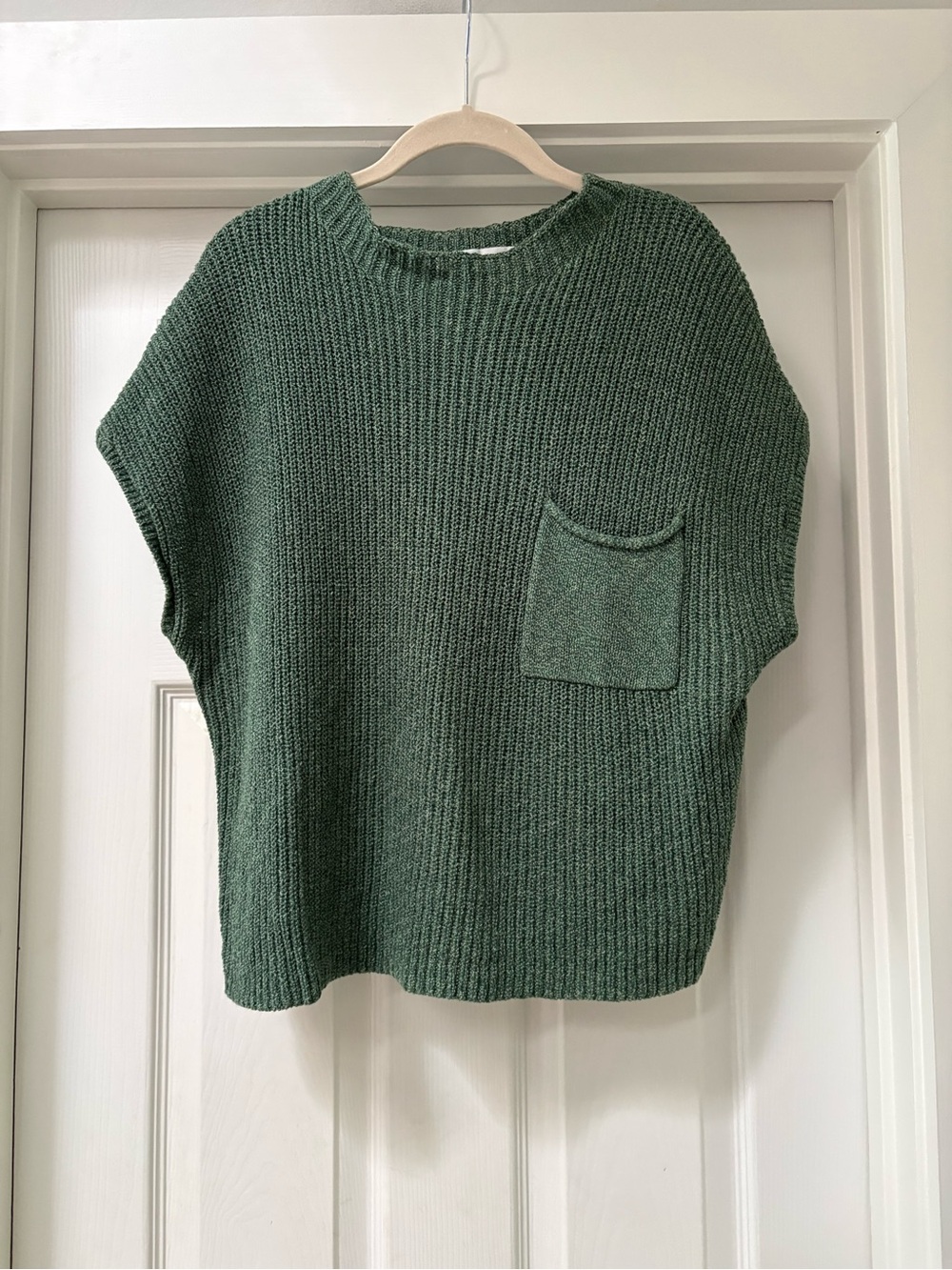 Boxy Forest Green Crewneck Pocket Sweater